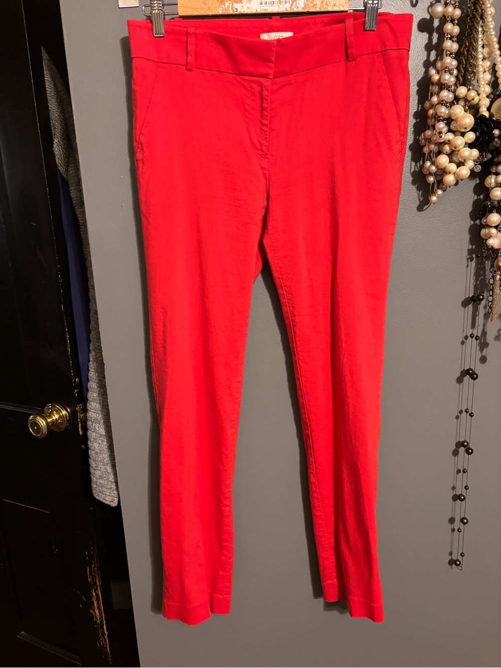 LOFT Red Cropped Slim Ankle Jeans